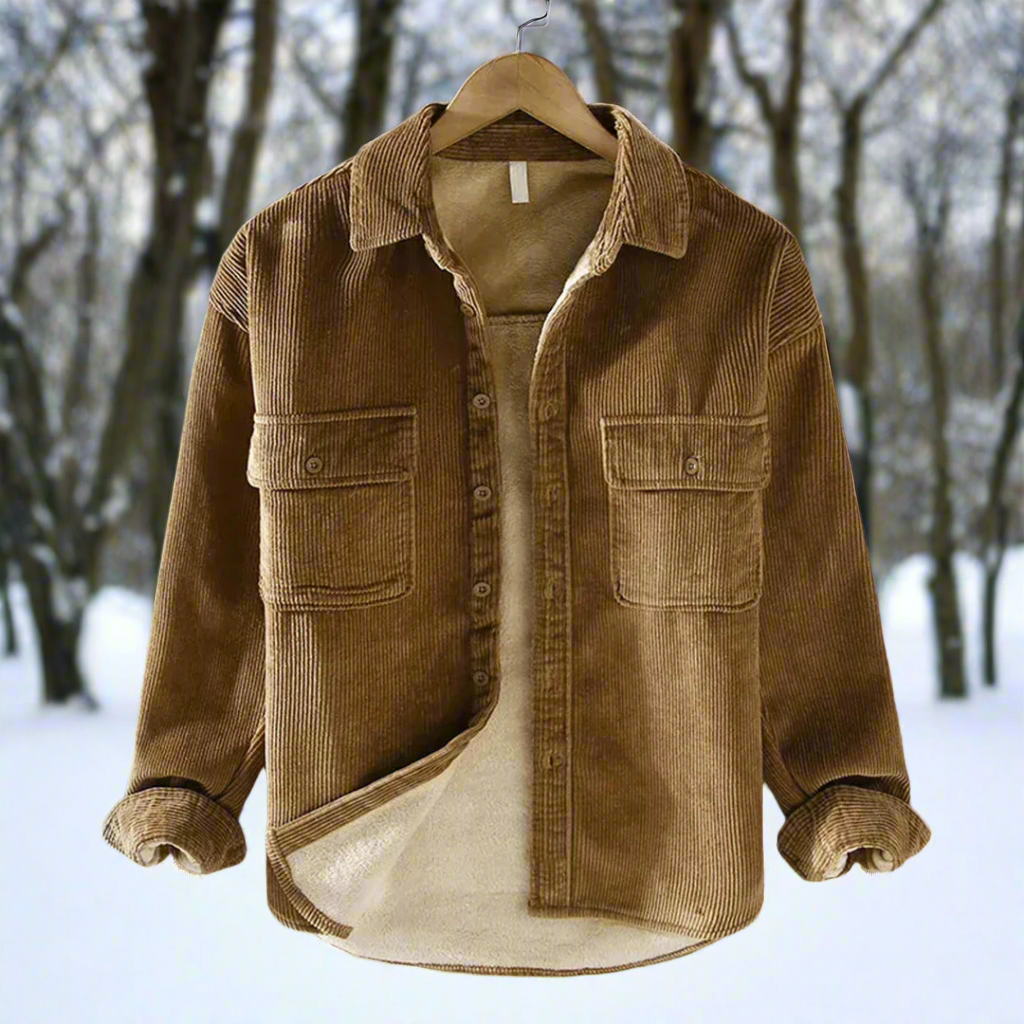 Men's Corduroy Shirt Jacket – Button Closure – Classic Collar – Lined for Comfort – Chest Pockets