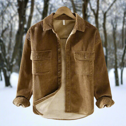 Men's Corduroy Shirt Jacket – Button Closure – Classic Collar – Lined for Comfort – Chest Pockets