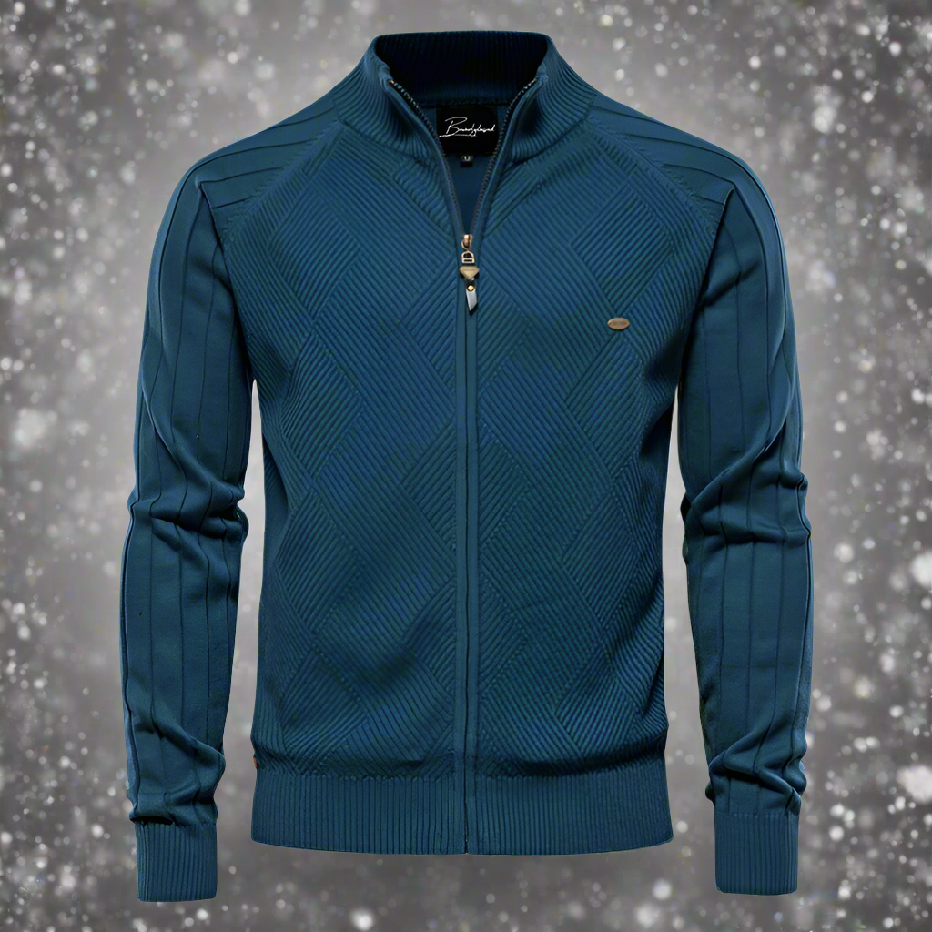 Men's Track Jacket - Ribbed Texture - Full Zipper - Stand Collar - Sporty & Casual Fit