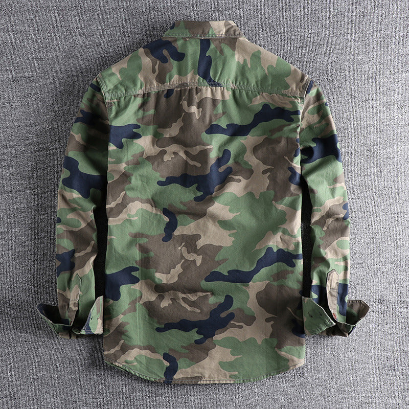 Men's Jacket - Lightweight Cotton - Relaxed Fit - Camouflage - Button Closure & Chest Pockets