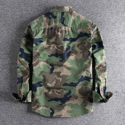 Men's Jacket - Lightweight Cotton - Relaxed Fit - Camouflage - Button Closure & Chest Pockets