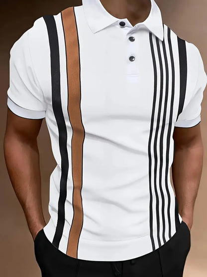 Men's Polo Shirt - Tailored Fit - Classic Collar - Vertical Stripes