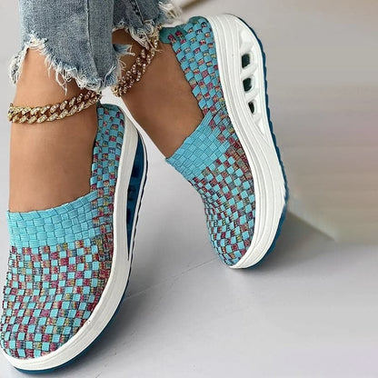 Women's Slip-on Sneakers - Breathable Woven Design - Platform Sole - Lightweight and Comfortable