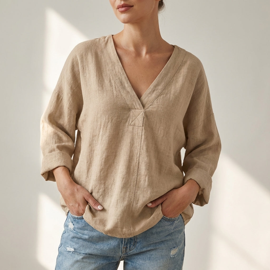 Oversized V-Neck Pullover Top for Women – Casual Comfort & Style