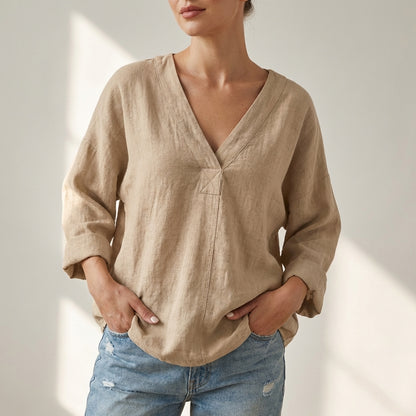Oversized V-Neck Pullover Top for Women – Casual Comfort & Style