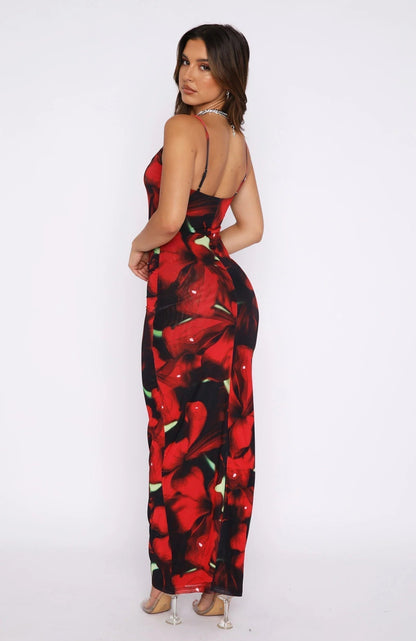 Women's Maxi Dress – Slim Fit – Spaghetti Straps – Floral Pattern – Lightweight and Breathable