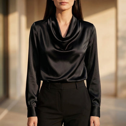 Relaxed Fit Draped Neck Blouse for Women – Elegant Comfortable Style