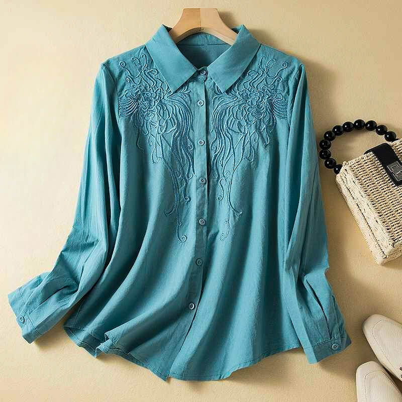 Relaxed Fit Embroidered Collared Shirt for Women – Casual Stylish Comfort