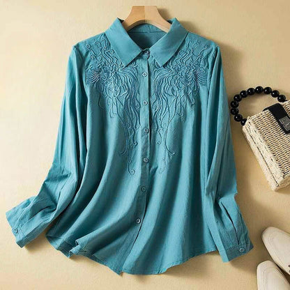 Relaxed Fit Embroidered Collared Shirt for Women – Casual Stylish Comfort