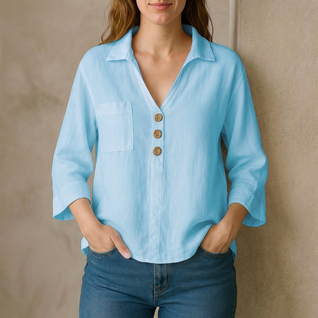 Relaxed Fit Collared V-Neck Shirt for Women – Casual Comfortable Style