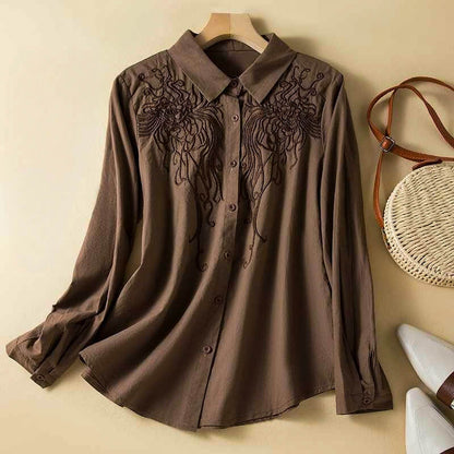 Relaxed Fit Embroidered Collared Shirt for Women – Casual Stylish Comfort