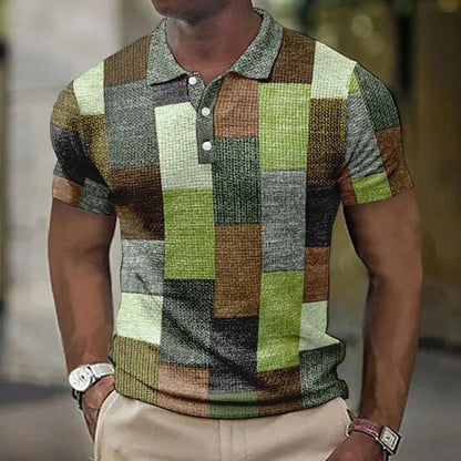 Men's Polo Shirt - Breathable Cotton - Regular Fit - Short-Sleeved Geometric Design