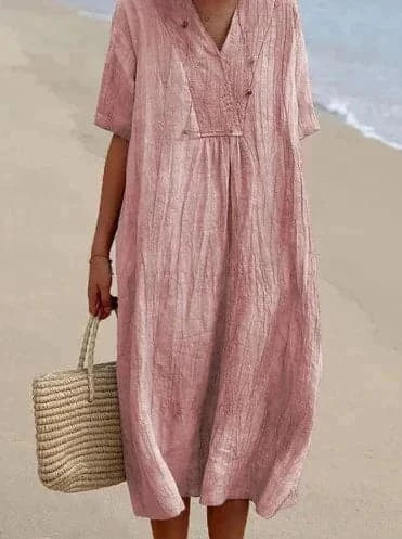 Women's Caftan Dress - Light and Breathable - Loose Fit - V-neck Short Sleeves