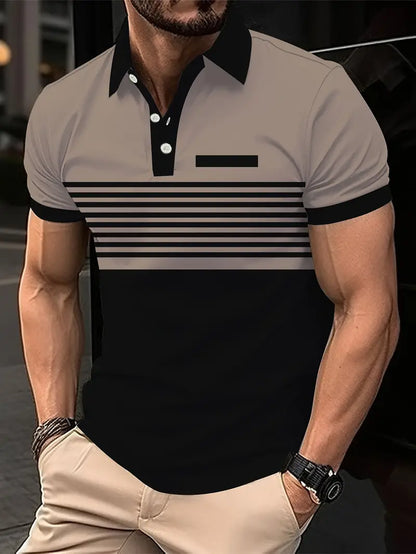 Men's Polo Shirt - Striped Design - Tailored Fit - Short-Sleeved Breathable Casual