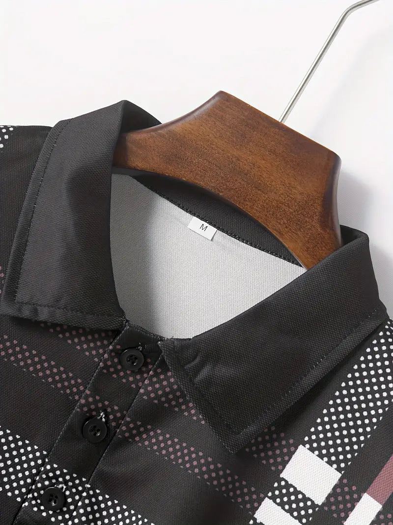 Men's Polo Shirt - Slim Fit - Short Sleeve - Classic Collar - Checkered Design