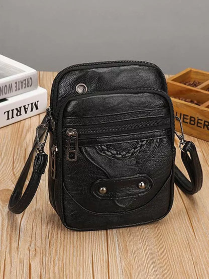 Olivia Structured Crossbody Phone Bag | Braided Detail Stud Embellishment Crossbody Phone Bag