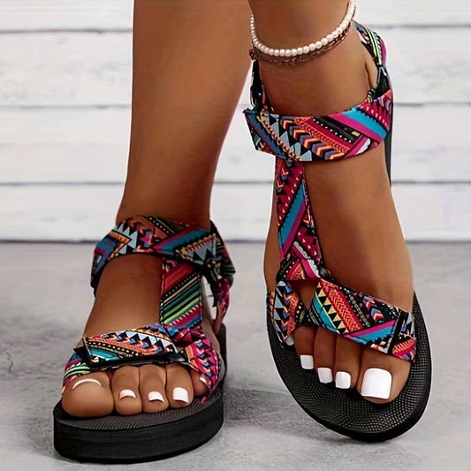 Women's Sandals - Adjustable Fit - Comfortable Sole - Geometric Pattern