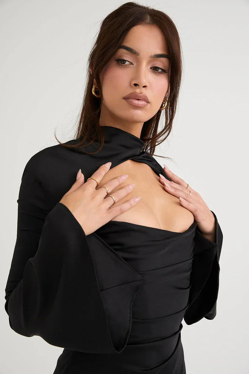 Valentina - Cocktail Dress with Trendy Cut-Out and Long Sleeves for a Bold