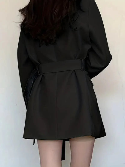 Women's Blazer Dress - Tailored Fit - Belted Waist - Single Button with Flap Pockets