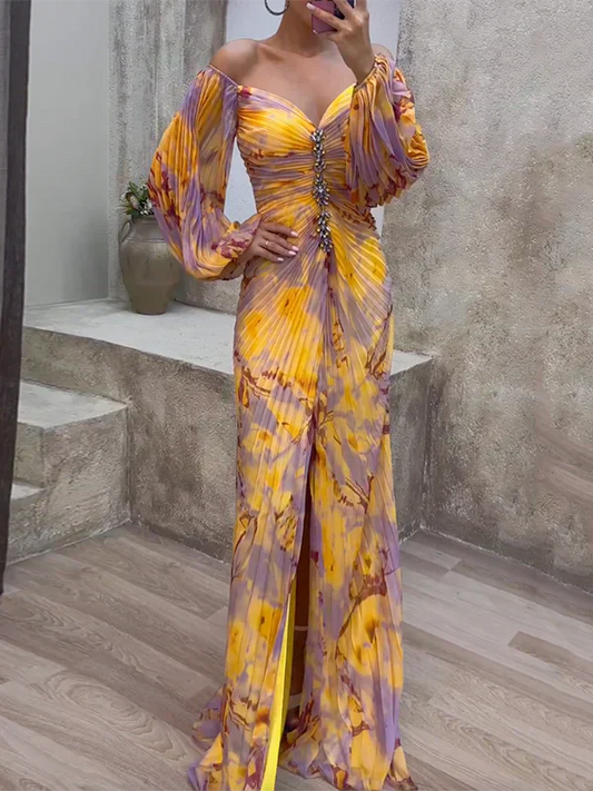 Dress for Women – Evening Dress – Off Shoulder – V-Neck – Luxurious Fabric – Floor Length