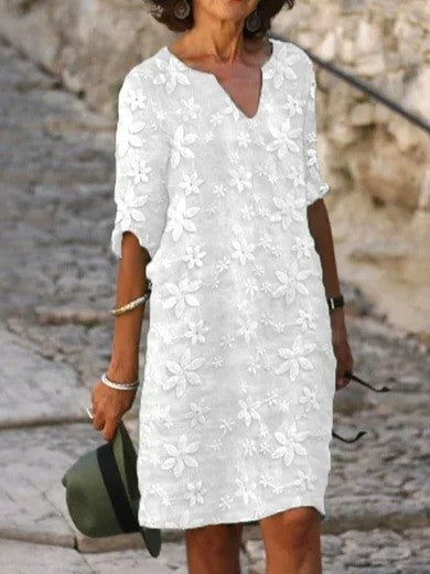 Dress for Women – Short Length – V-Neck – Floral Lace – Relaxed Fit