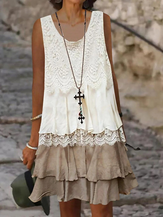 Dress for Women – Midi – Sleeveless with Lace – Relaxed Fit – Boho Layered