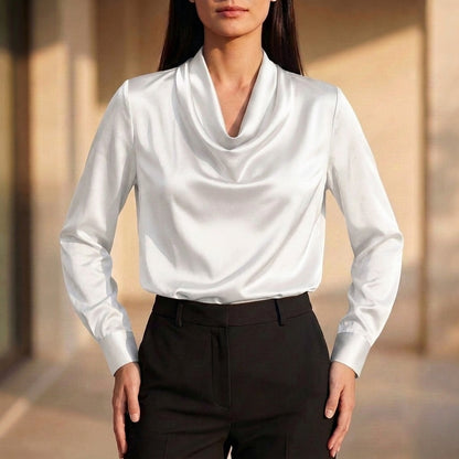Relaxed Fit Draped Neck Blouse for Women – Elegant Comfortable Style