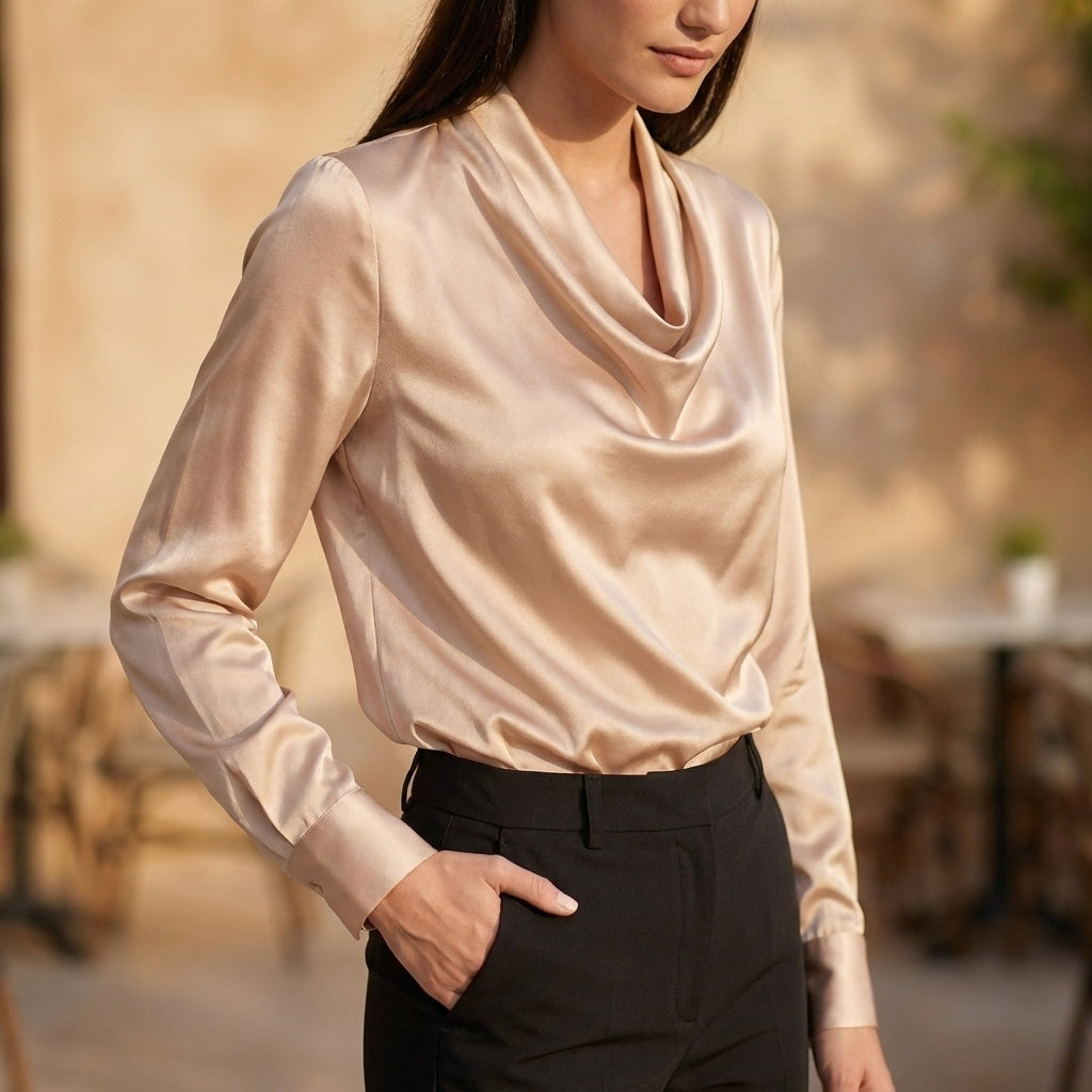 Relaxed Fit Draped Neck Blouse for Women – Elegant Comfortable Style