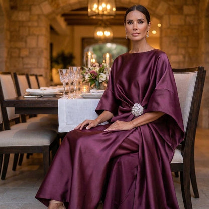 Shimmer Draped Ankle-Length Long Dress for Women – Elegant Evening Style