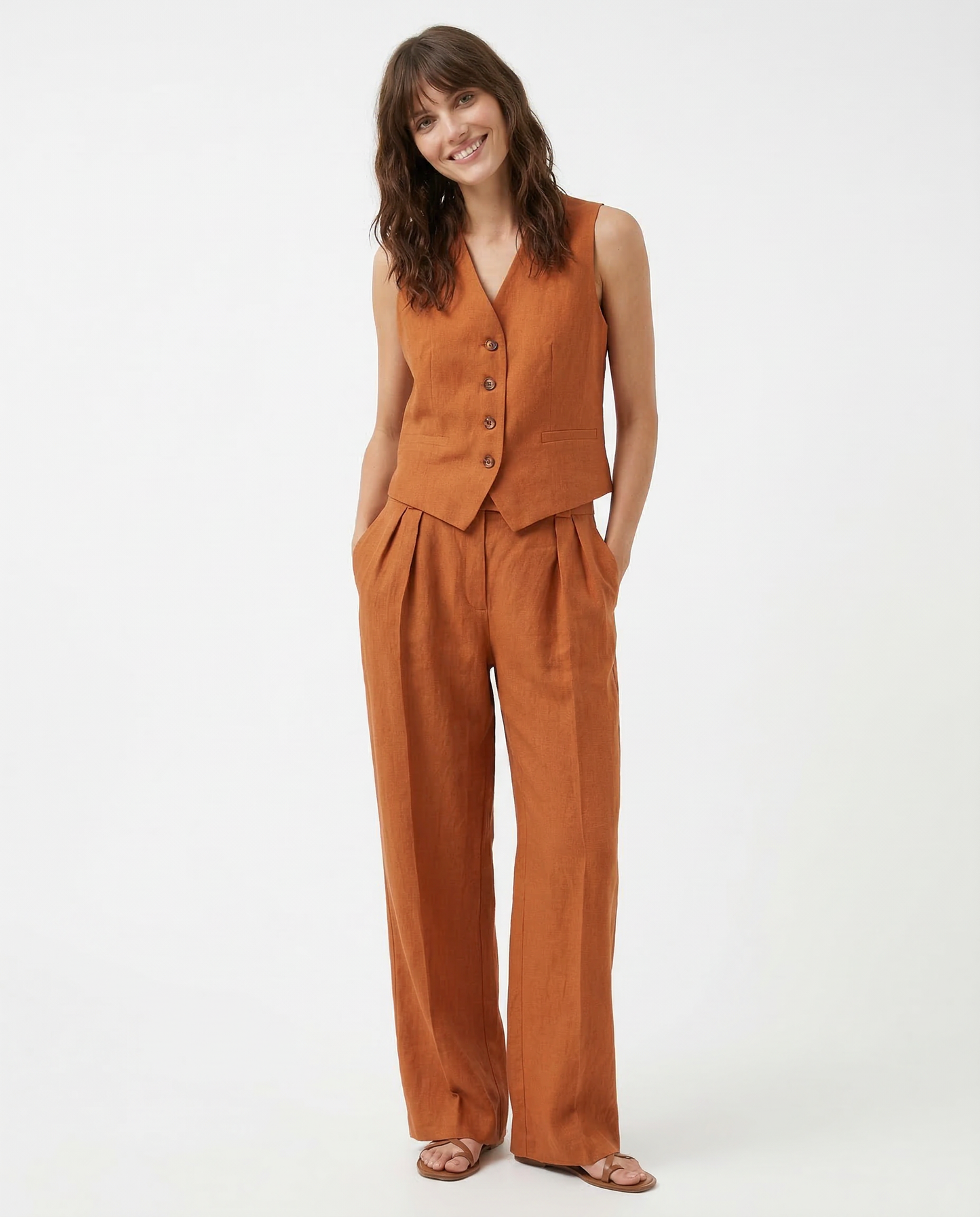 Tailored Fit Vest & Relaxed Wide Leg Trousers Set for Women – Casual Comfort & Style