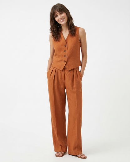 Tailored Fit Vest & Relaxed Wide Leg Trousers Set for Women – Casual Comfort & Style