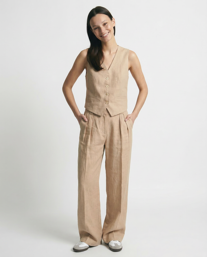 Tailored Fit Vest & Relaxed Wide Leg Trousers Set for Women – Casual Comfort & Style