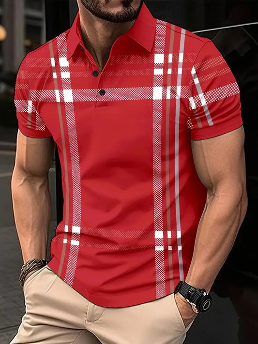 Men's Polo Shirt - Slim Fit - Short Sleeve - Classic Collar - Checkered Design