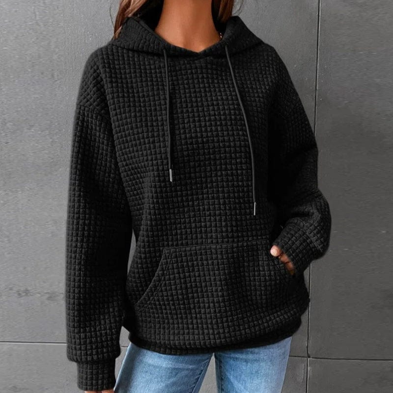 Women's Hoodie – Quilted Design – Relaxed Fit – Kangaroo Pocket – Ribbed Edges