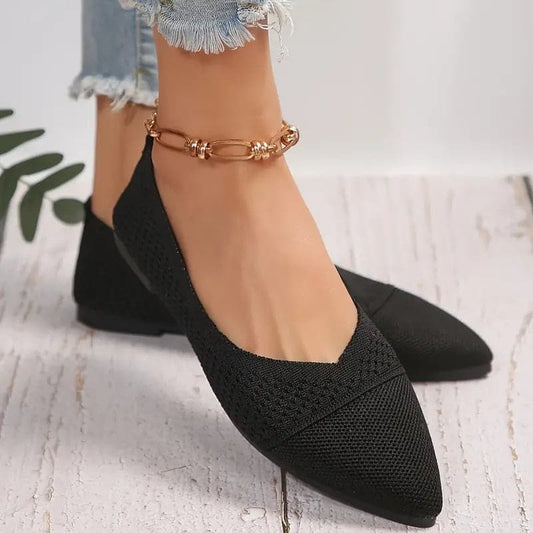 Women's Flats - Pointed Toe - Breathable Knit - Flexible Fit - Slip-on Comfort