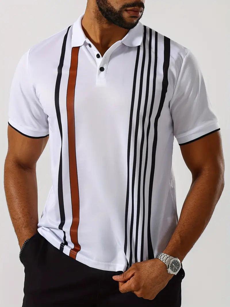 Men's Polo Shirt - Tailored Fit - Classic Collar - Vertical Stripes