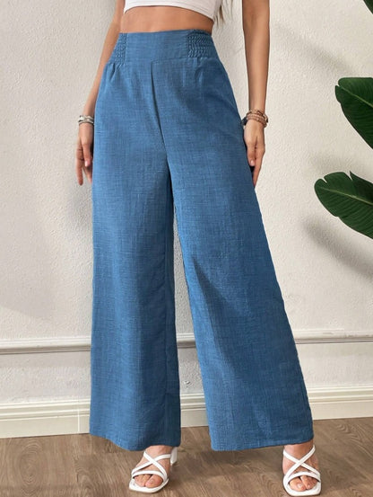 Women's Pants – Wide Legs – High Waist – Light and Breathable – Full Length – Elastic Waist