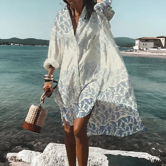 Women's A-line Dress – Relaxed Fit – Collar – Button Closure – Lightweight and Breathable – Midi Length