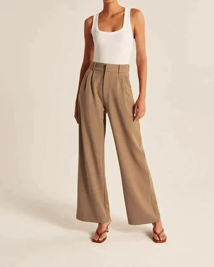 Women's Trousers - High-Waisted Wide Legs - Comfortable Lightweight Fabric - Elegant Fit