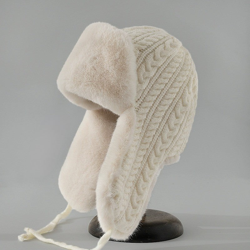 Isla Cable Knit Fur Trim Trapper Hat | Ear Flaps Braided Tie Straps Hat
