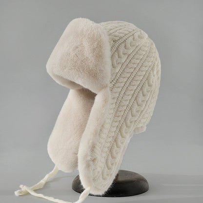 Isla Cable Knit Fur Trim Trapper Hat | Ear Flaps Braided Tie Straps Hat