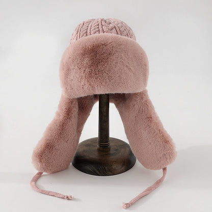 Isla Cable Knit Fur Trim Trapper Hat | Ear Flaps Braided Tie Straps Hat