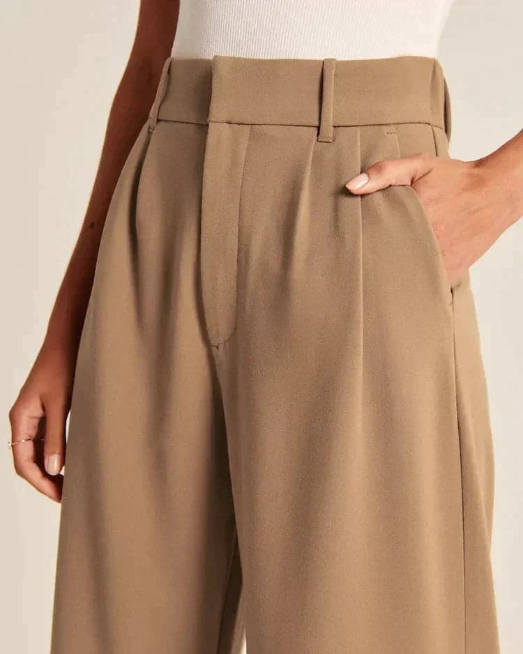 Women's Trousers - High-Waisted Wide Legs - Comfortable Lightweight Fabric - Elegant Fit