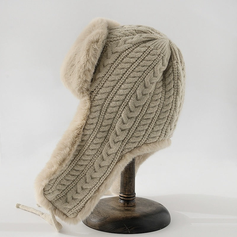 Isla Cable Knit Fur Trim Trapper Hat | Ear Flaps Braided Tie Straps Hat