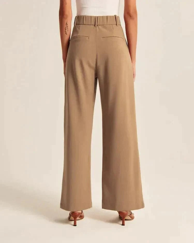 Women's Trousers - High-Waisted Wide Legs - Comfortable Lightweight Fabric - Elegant Fit