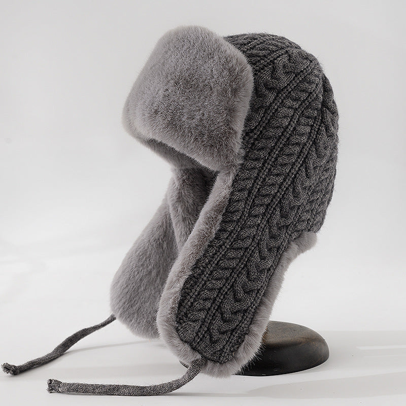 Isla Cable Knit Fur Trim Trapper Hat | Ear Flaps Braided Tie Straps Hat