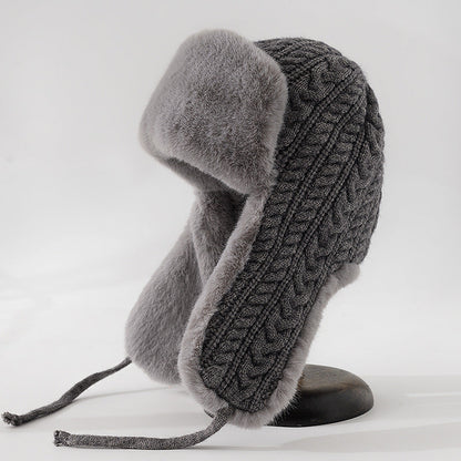 Isla Cable Knit Fur Trim Trapper Hat | Ear Flaps Braided Tie Straps Hat