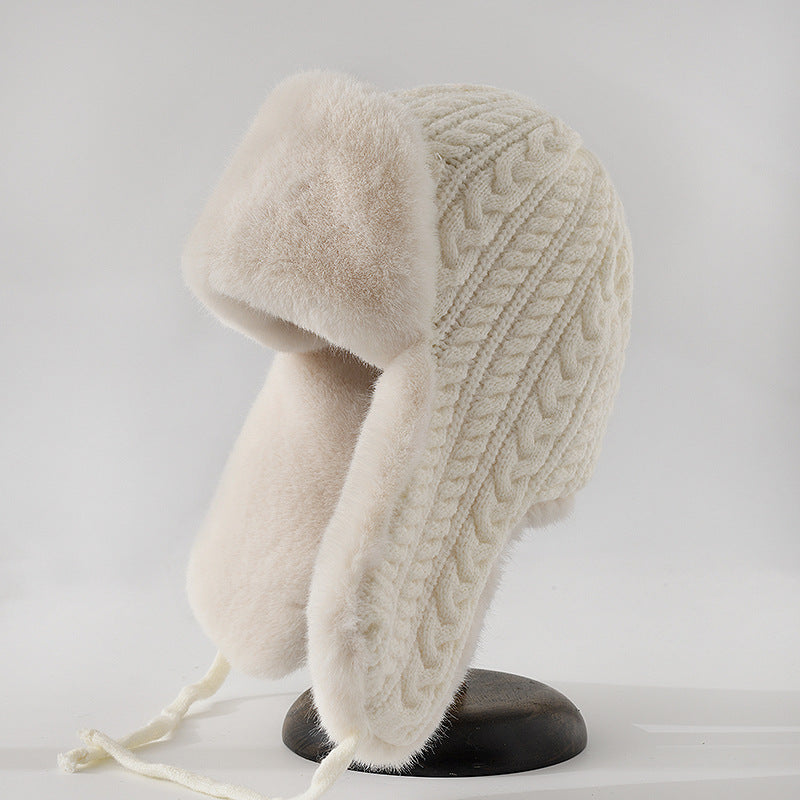 Isla Cable Knit Fur Trim Trapper Hat | Ear Flaps Braided Tie Straps Hat