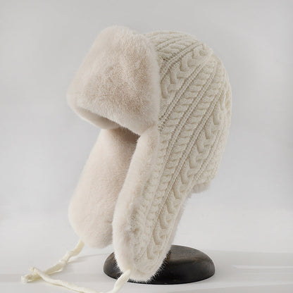 Isla Cable Knit Fur Trim Trapper Hat | Ear Flaps Braided Tie Straps Hat