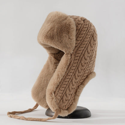 Isla Cable Knit Fur Trim Trapper Hat | Ear Flaps Braided Tie Straps Hat